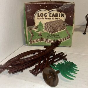 Vintage 1950's Plasticville Bachmann Log Cabin & Rustic Fence Kit No LC-2 D3‎